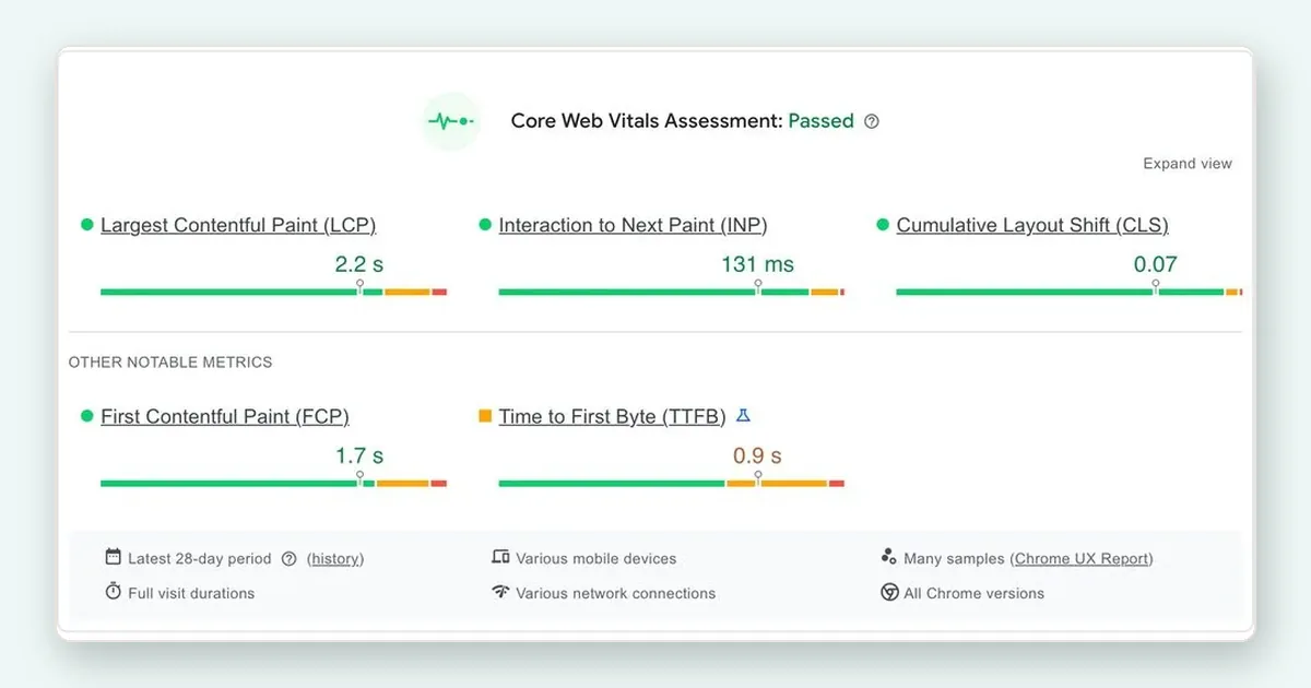 PageSpeed Insights'ta Core Web Vitals değerlendirmesi ve LCP, INP, CLS ölçümleri