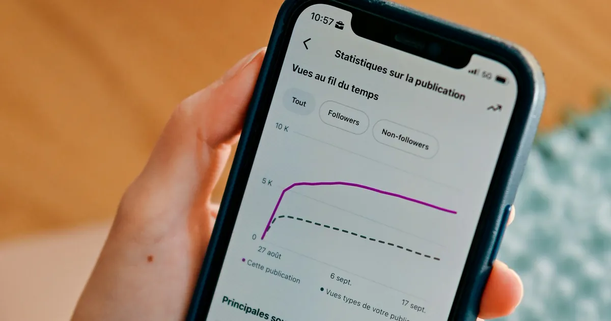 Elde tutulan telefon ekranında sosyal medya hesabının analiz grafikleri